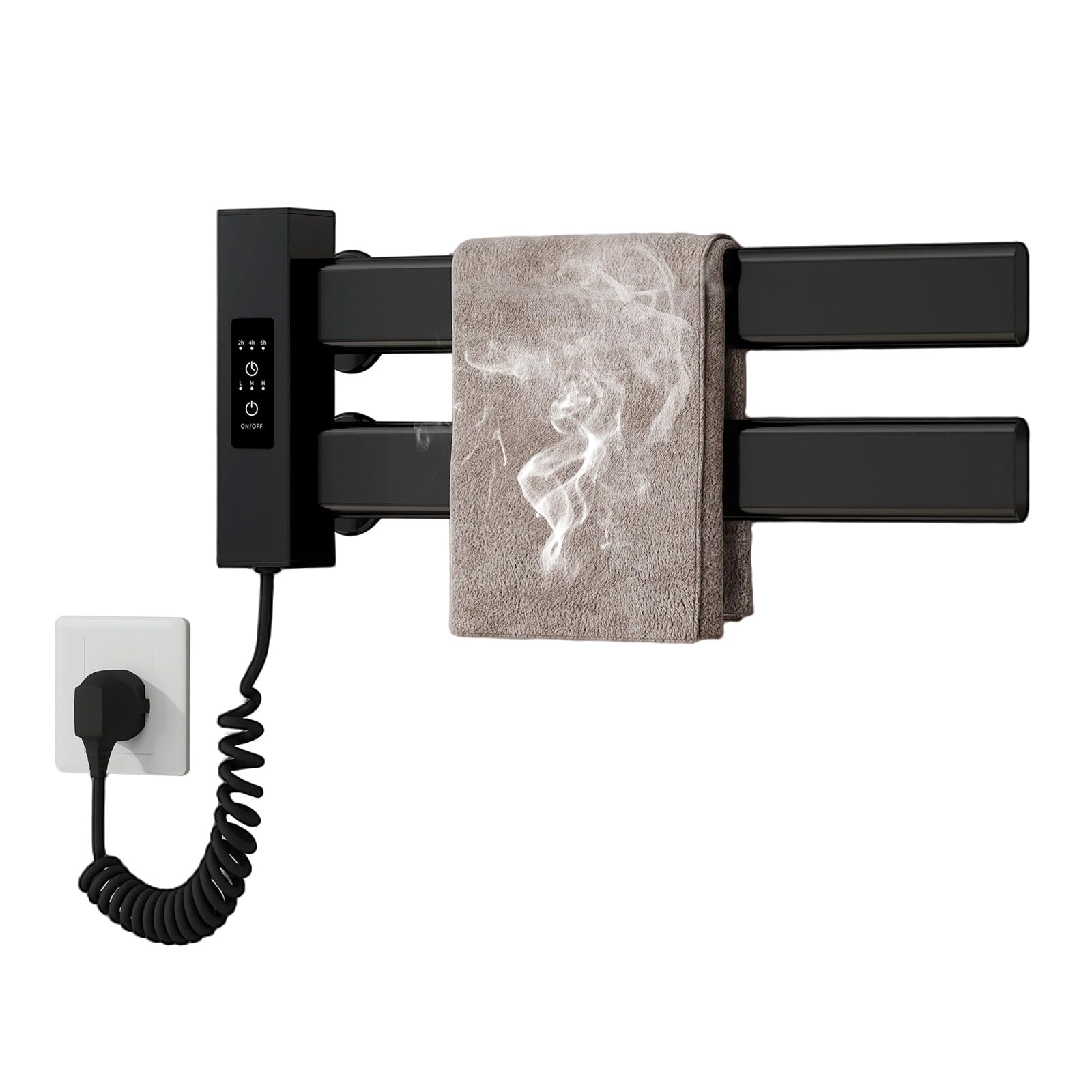 Secador de toallas eléctrico de pared, 2/4/8H, temporizador, pantalla táctil LED | 80 W - Calentador de toallas de temperatura ajustable 50/60/70 ℃, 45 x 18 cm secador toalla eléctrica, calentador de baño