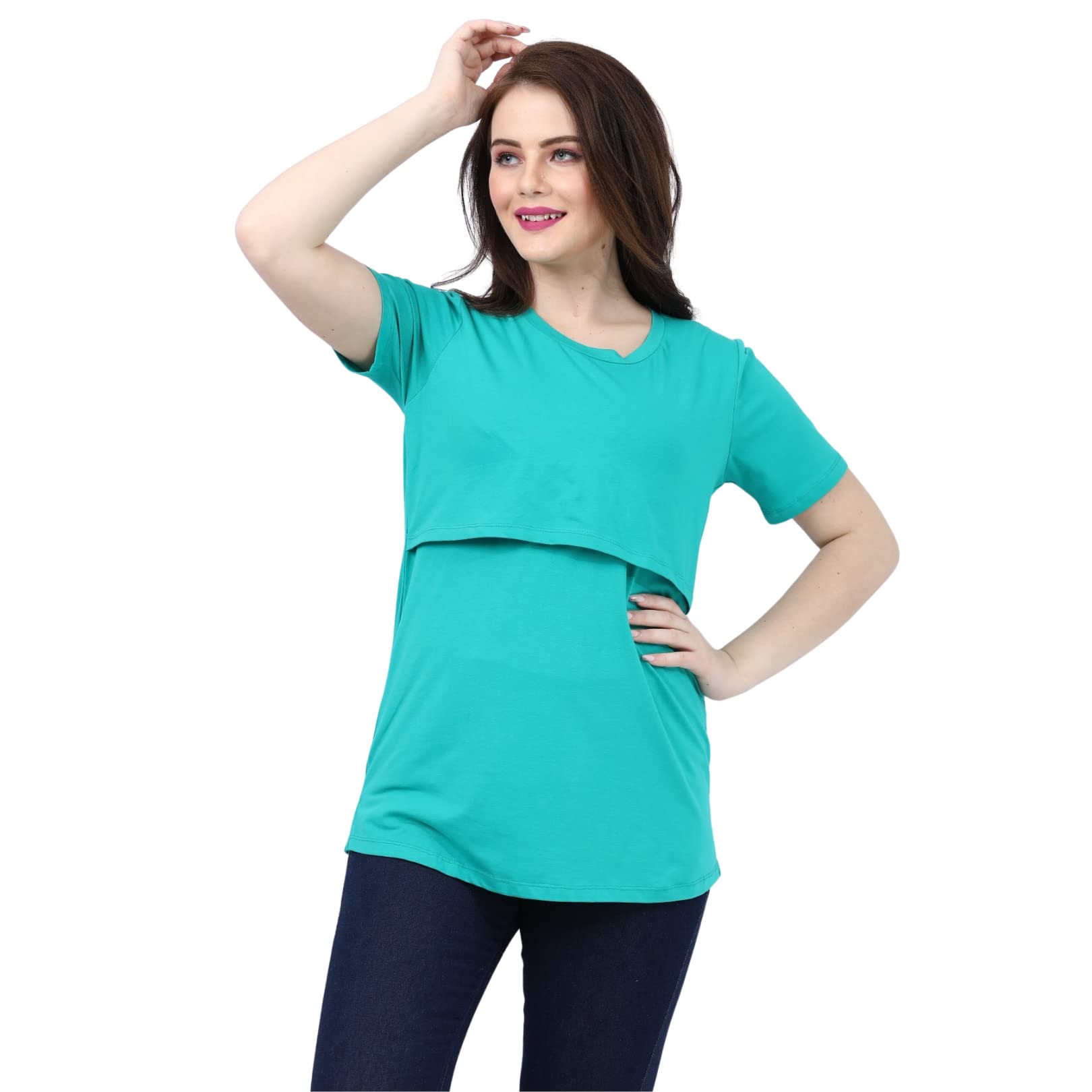 Easy Feed Women's Cotton Maternity Feeding Tops | Nursing Tops for Feeding Baby | Half Sleeve T-Shirt for Pregnant Women Post PregnancyRama Green(XL) - Image 4 thumbnail