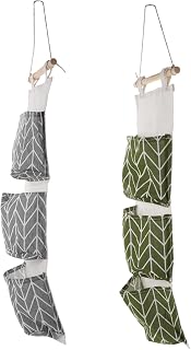 Alipis 2pcs Cotton Linen Hanging Storage Pouches for Home Organization Multi-Layer Wall Storage Bags for Sundries for Bedroom Bathroom and Kitchen Green Gray