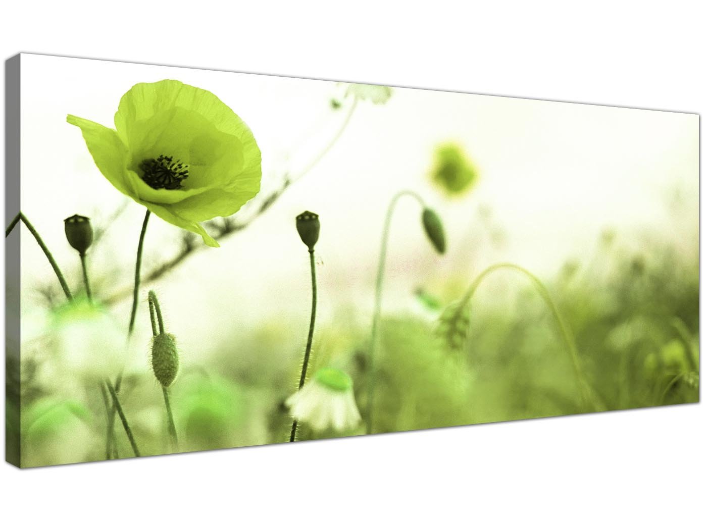 Wallfillers Lime Green Poppy Field - Flower Canvas Modern - 118x49cm - 1273