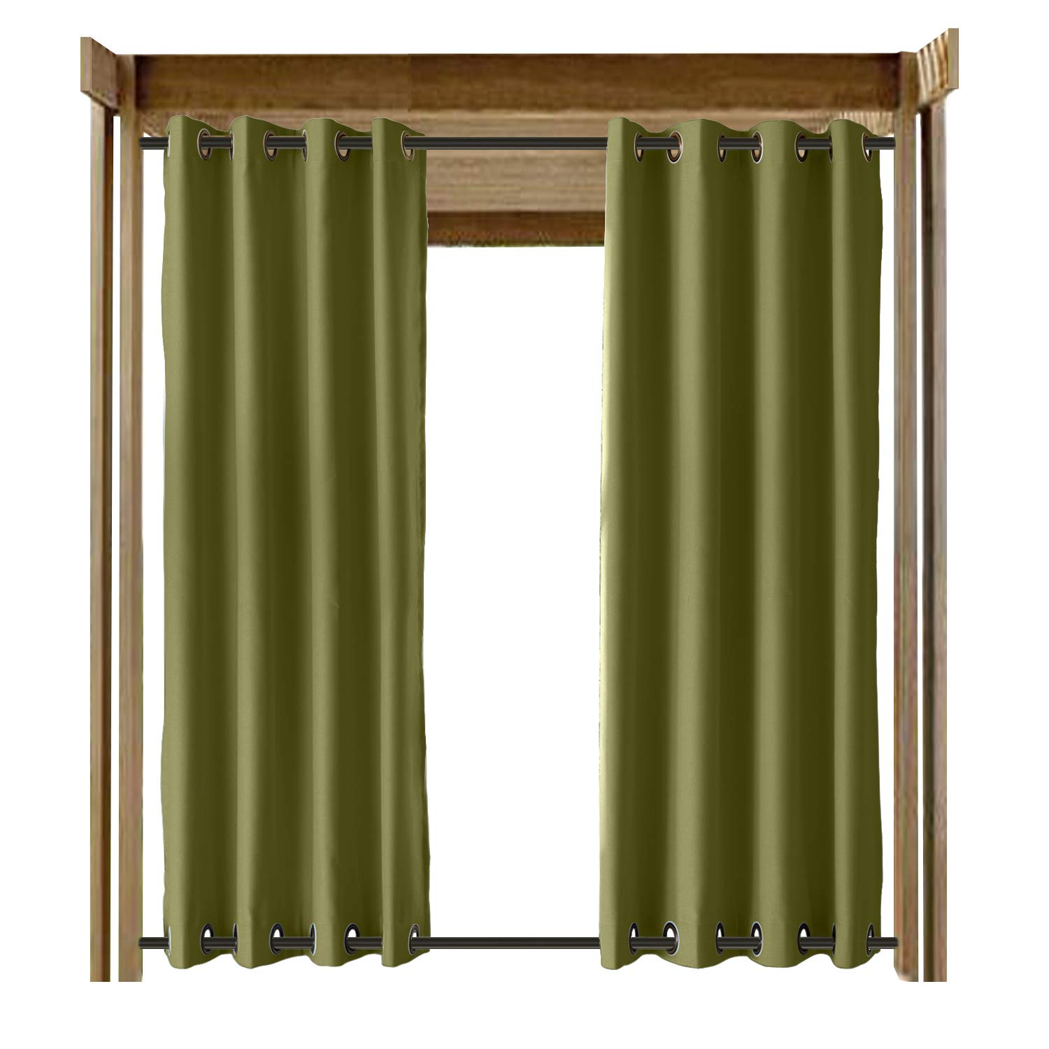 ChadMade Windproof Outdoor Curtain with Top Bottom Aluminum Grommet Olive 120" W x 96" L, Waterproof Patio Cabana Porch Gazebo Panel Drapery (1 Panel)