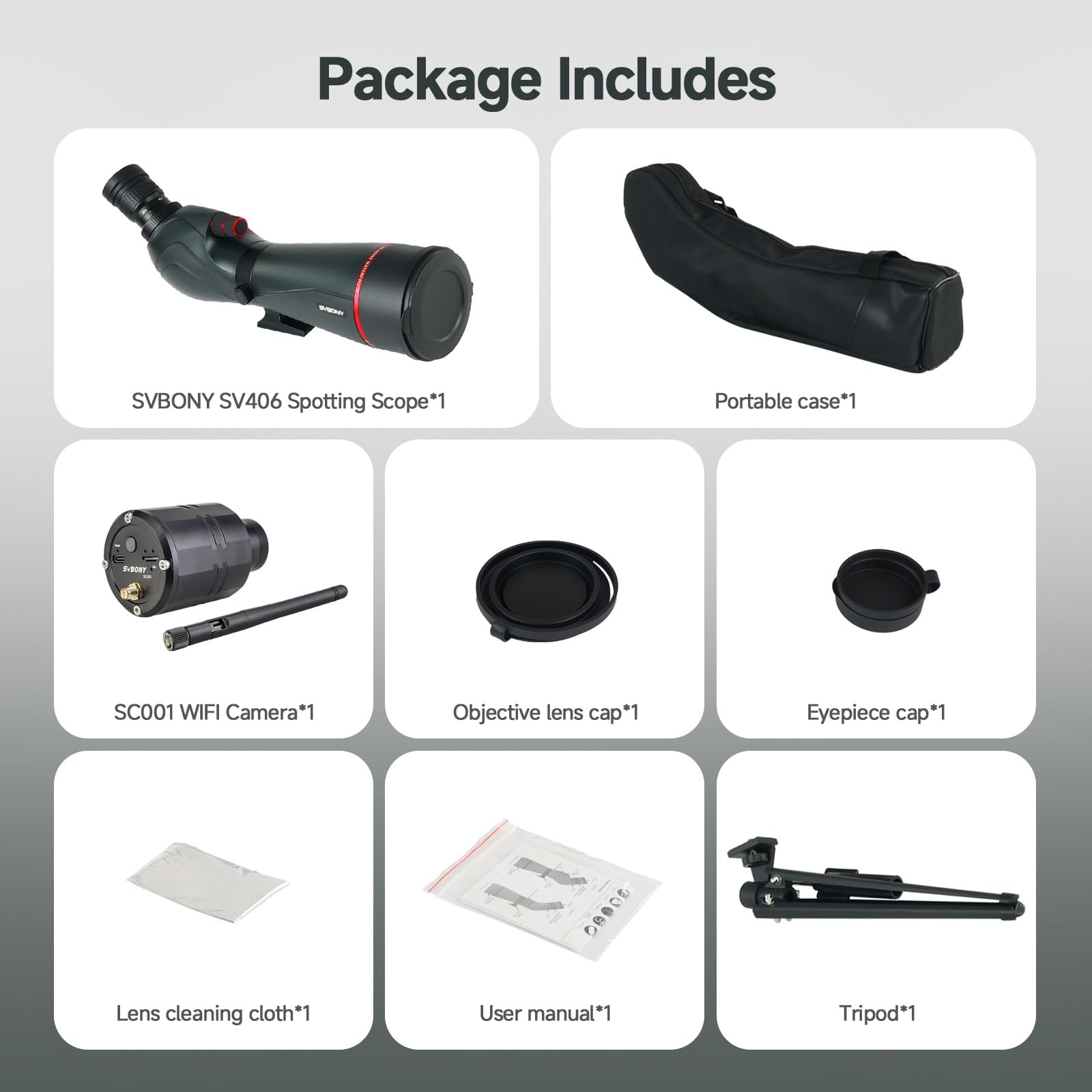 SVBONY SV406 20-60x80 Spotting Scope with Tripod,SC001 WiFi, 3-Axis Adjustable Adapter,HD Optical System with BAK4 Prism, Waterproof & Fogproof, Spotting Scopes for Target Shooting, Bird Watching