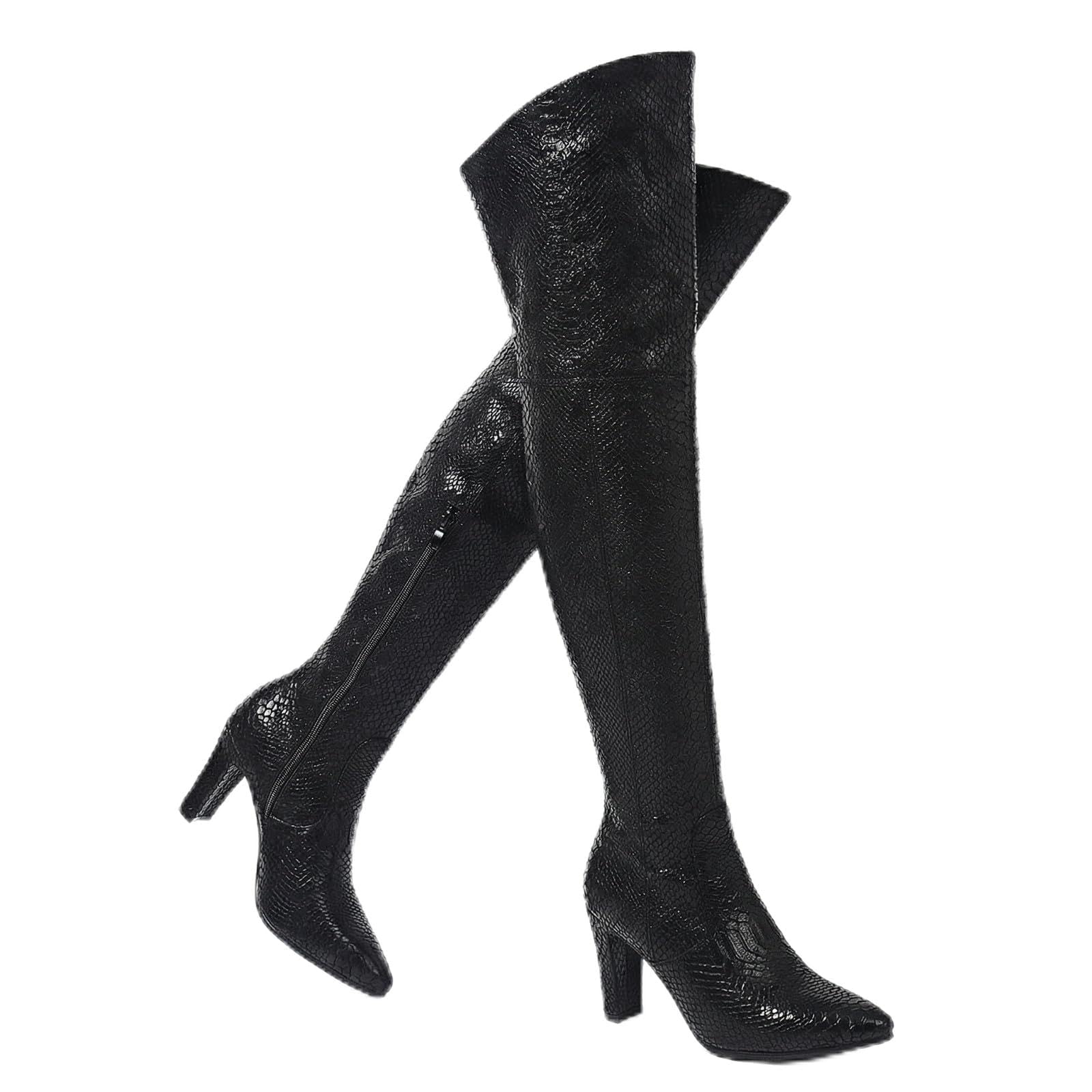 Women Over The Knee Boots Thigh High Boots with Chunky Heel Side Zipper Sexy Fall Boots Leopard snake