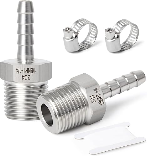 Miniatura 28 de TAISHER 1 PIEZA Accesorio de Manguera Codo de Acero Inoxidable 304 de 90 Grados - Púa de 1" x Púa de 1" para Combustible/Aire/Líquido/Gas con 2