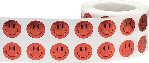 Miniatura 2 de Etiquetas holográficas rojas de la cara feliz de la chispa 0.50 pulgadas 1,000 pegatinas adhesivas totales