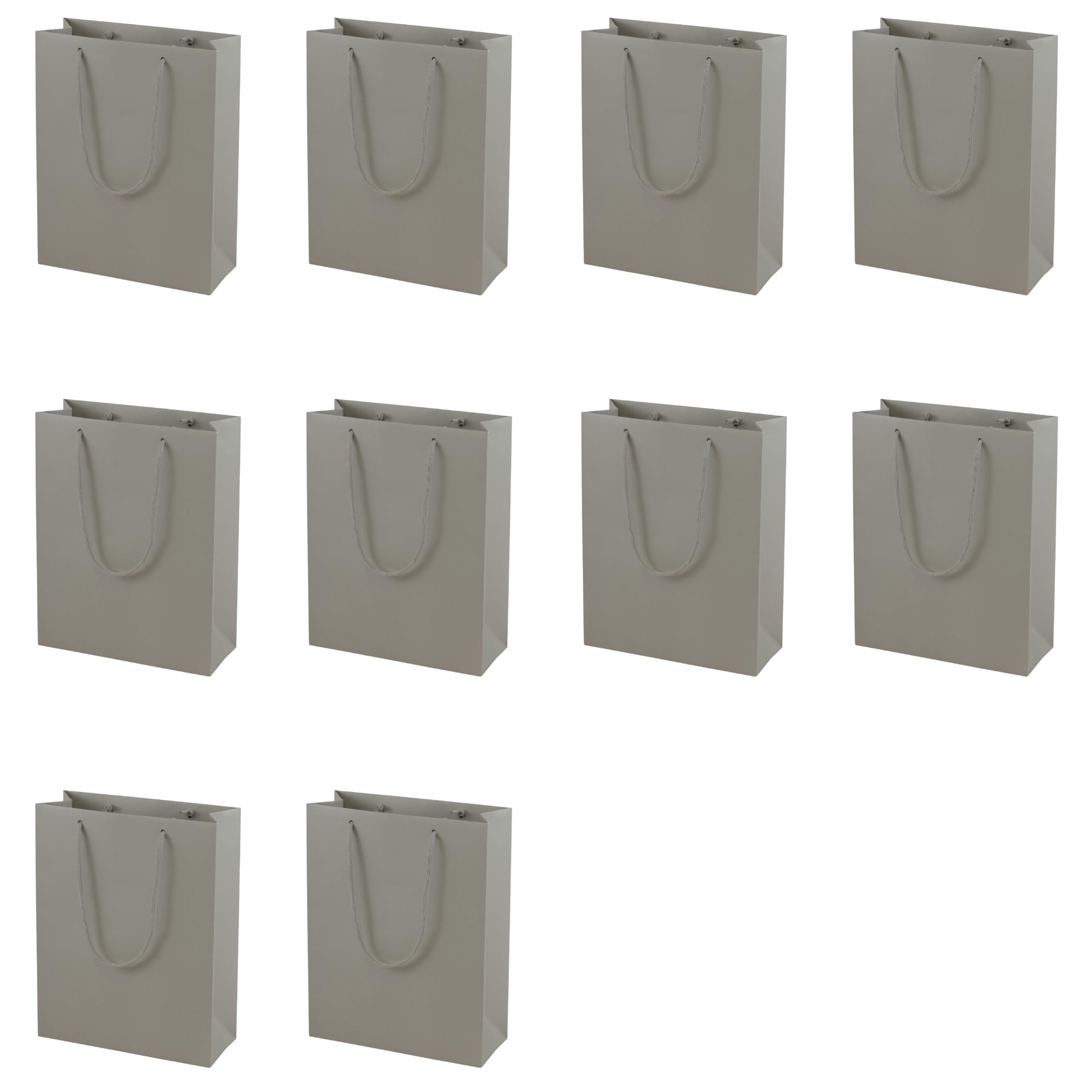 10 Large Grey Kraft Paper Gift Bags with Handles | Tall, 26 x 33 x 11cm, Reinforced Base | For Retail, Gifting & Weddings | FSC Certified & Recyclable