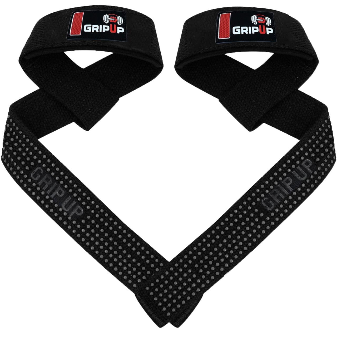 GripUp Bar Lifting Straps For Weight Lifting Gel Grips Heavy Duty Gym Strap Cotton Wrist Support Neoprene Padded Anti Slip Dumbbell Bar Wraps For Bodybuilding Deadlifts Barbells