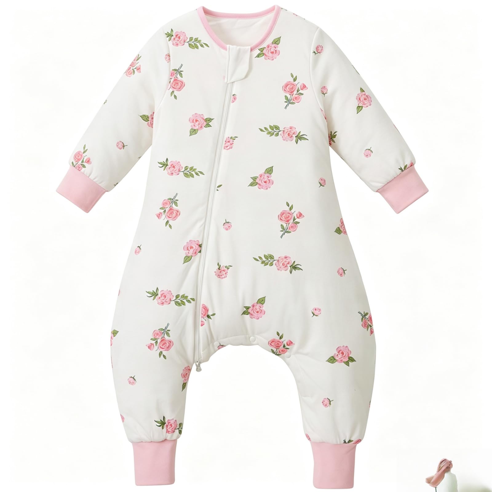 Nivolltha 100% Cotton 3.5 TOG Soft Detachable Long Sleeves Baby Sleeping Bag with Feet, Thick Winter Toddler Sleep Sack, Bloom, Size S