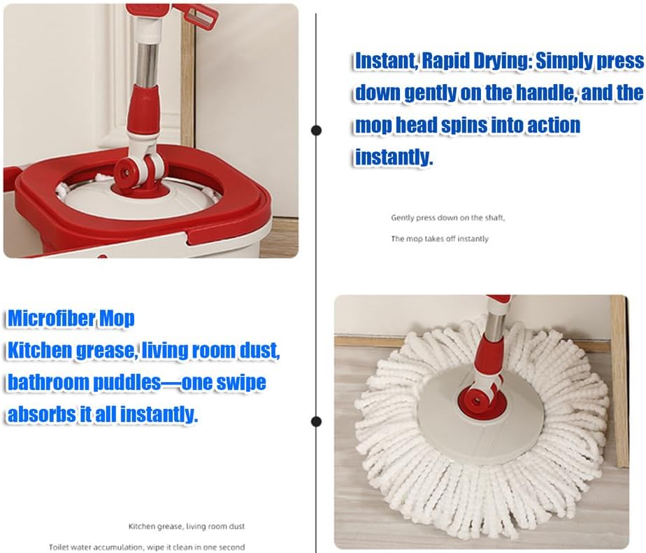 Spin Mop and Bucket System with Wheels, 360 Degree Spinner Plastic Bucket with Drain Spout for Floor Cleaning Includes 2 Microfiber Mop Refills Flexible Floor Mop