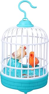 Kisangel Funny Bird Toy Singing Chirping Bird Toy Sound Activated Bird in a Cage Simulation Bird Sounds Movements Kids Children Educational Toys Blue (No Battery) Whistling Bird Toy