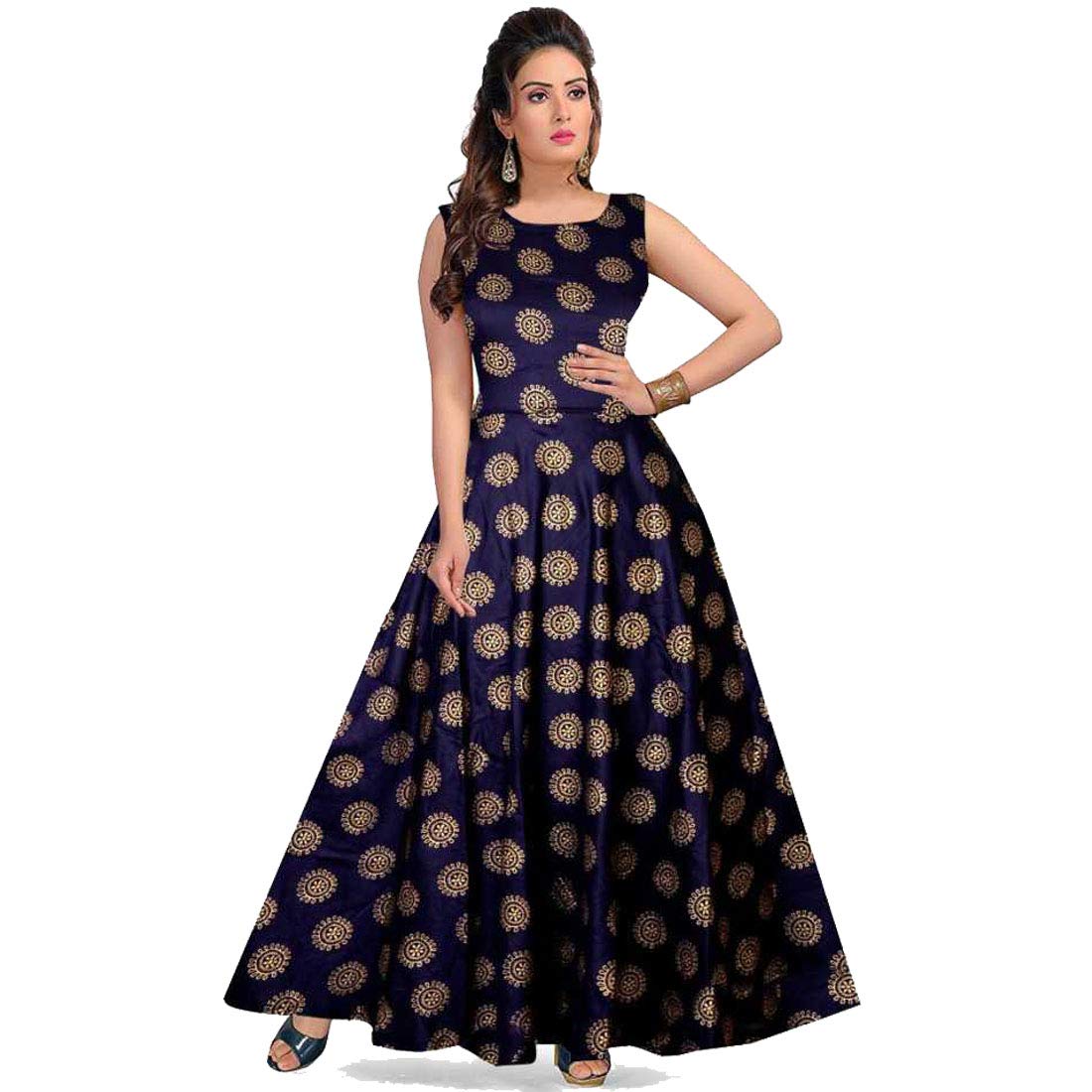 Rayon Block Print Maxi Dress for Women 