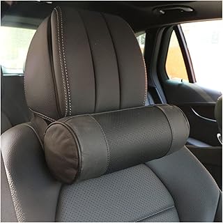 Samnuerly Almohada de espuma viscoelástica para el cuello del coche/piel auténtica, rollo redondo cervical para silla de oficina, soporte para reposacabezas, cojín negro (color: marrón) (negro)