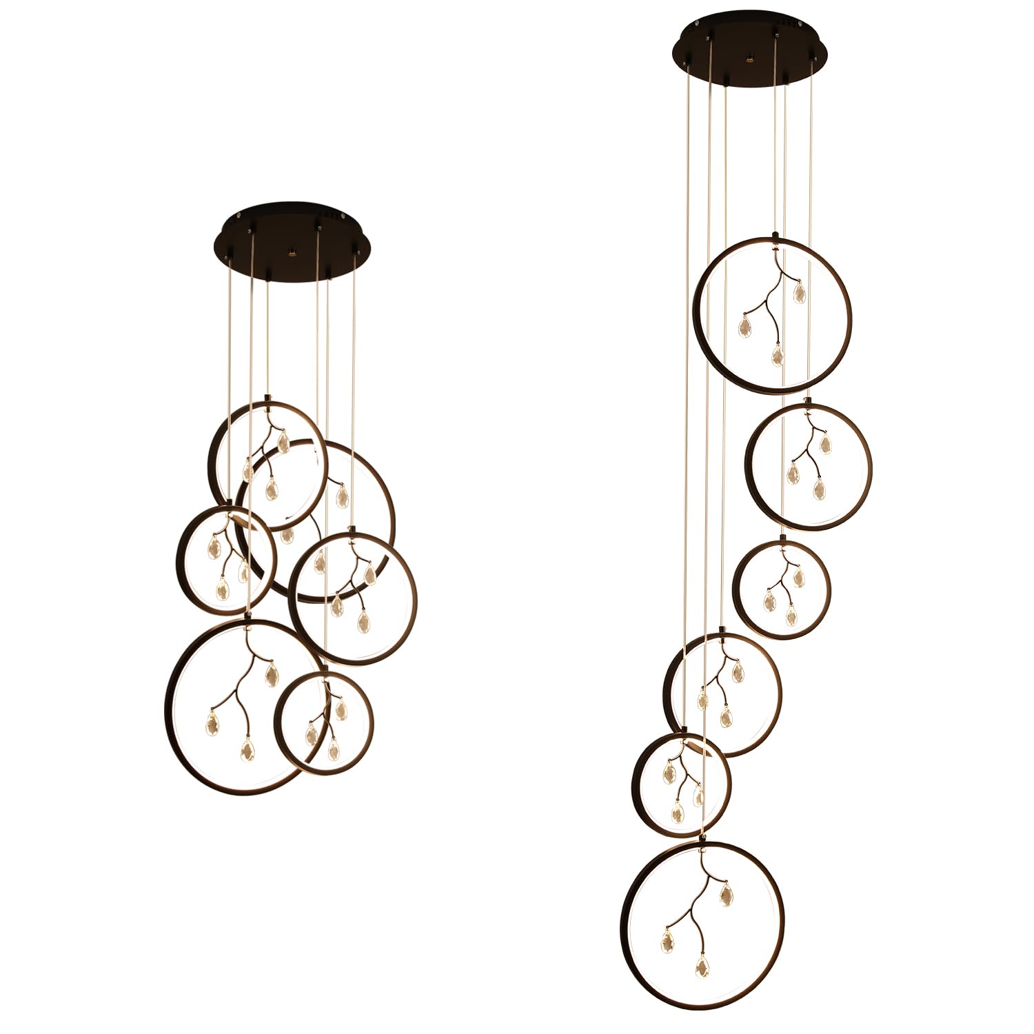 Modern Black 6 Lights Crystal LED Chandelier for Dining Room,Led Foyer Chandelier for High Ceiling?Living Room Staircase Entryway Foyer