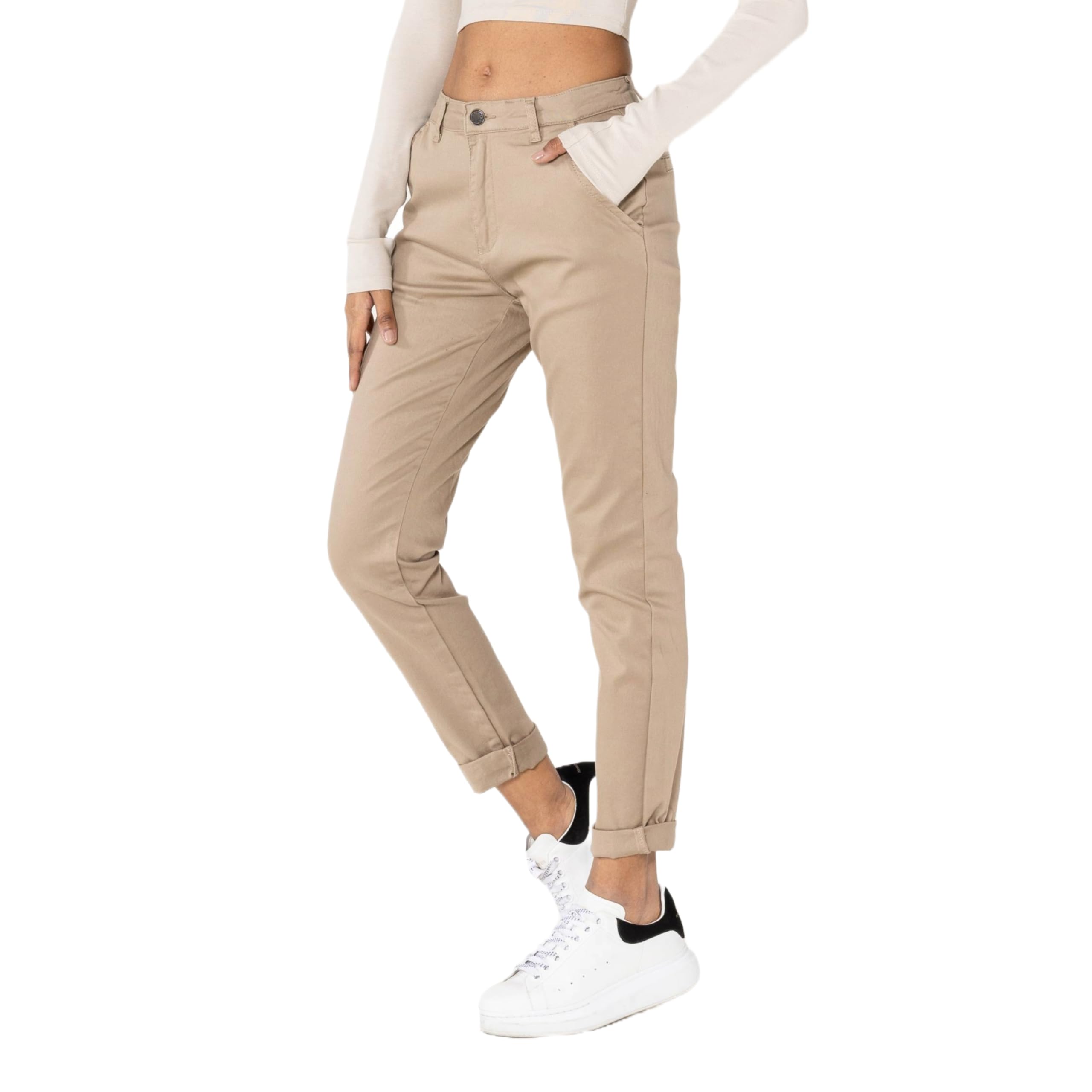 Nina Carter J250 Pantalon Chino pour Femme Confortable Taille Haute Coupe ajustée en Coton Stretch Élégant