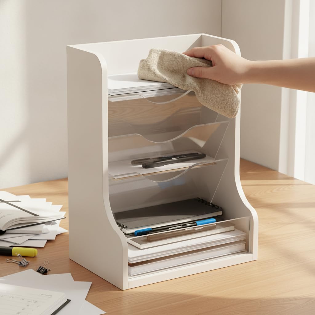 Aktenablage, Schreibtisch-Organizer, L-02 Holzmaserung-Transparent