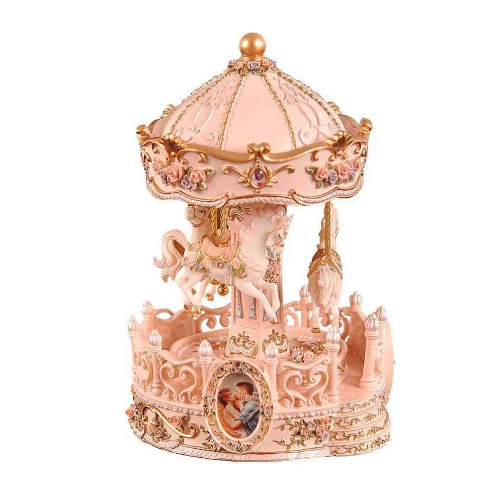 CarouselCastle in The Sky - Wooden Horse Rotate with Music Blue Memories Birthday for Kids DIFFMELY (Color : A) (B)