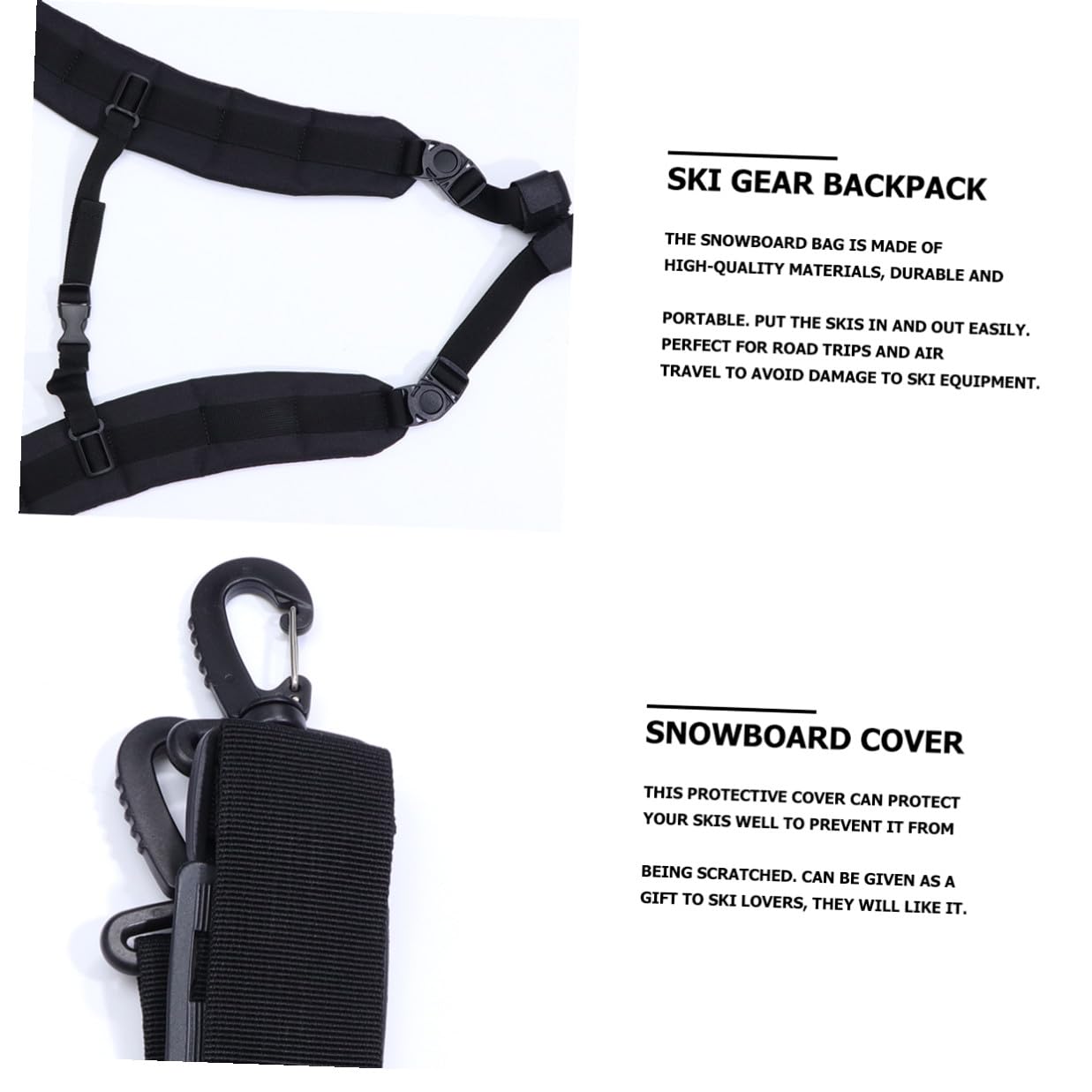 Housse de Snowboard Légère Noire Paquet à Dos Multifonction pour Équipement de Ski Protection et Rangement Pratique pour Snowboard Adaptée Transport et Voyage Matériau