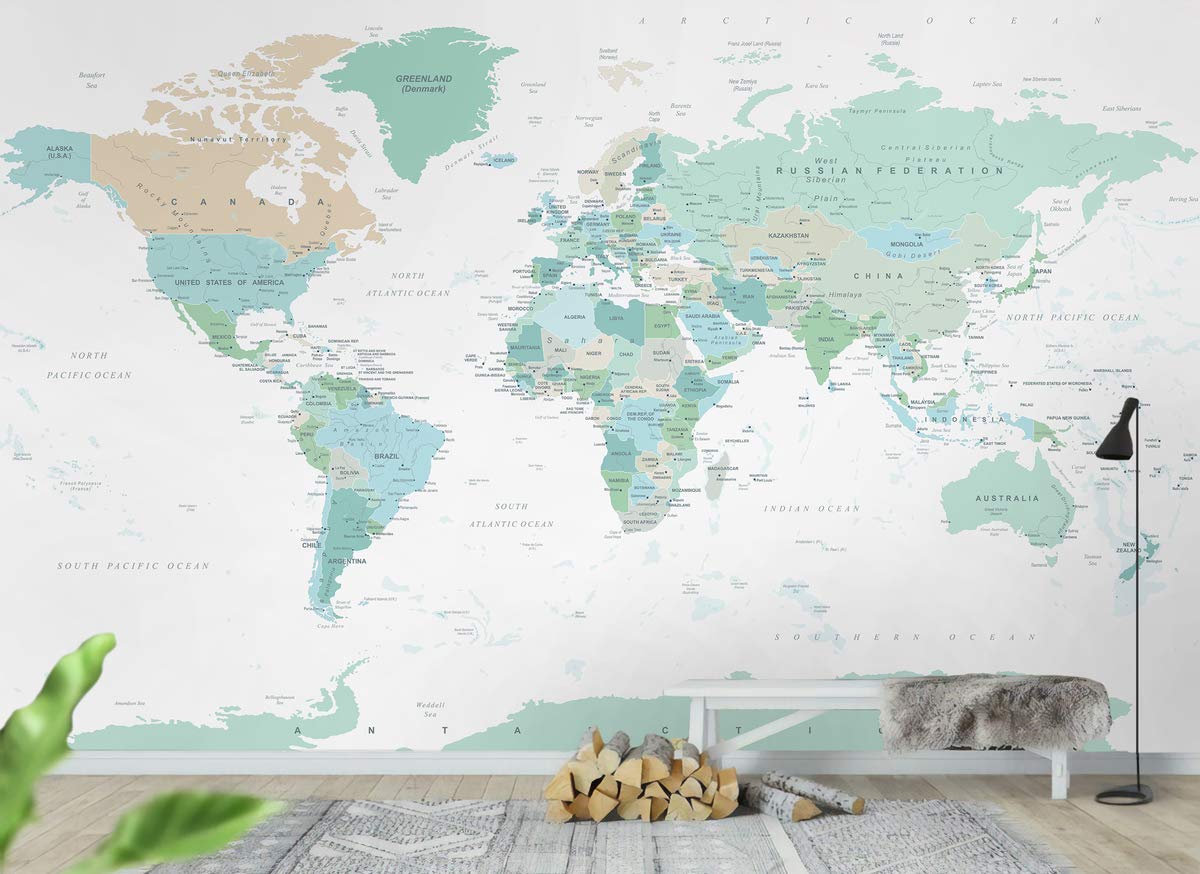 Murwall Map Wallpaper Political World Map Wall Mural Green Map