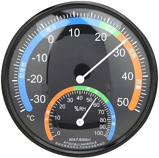 Mootea Thermometer,Househeld Indoor Outdoor Round Pointer Type Hygrometer Temperature Humidity Gauge(Black)