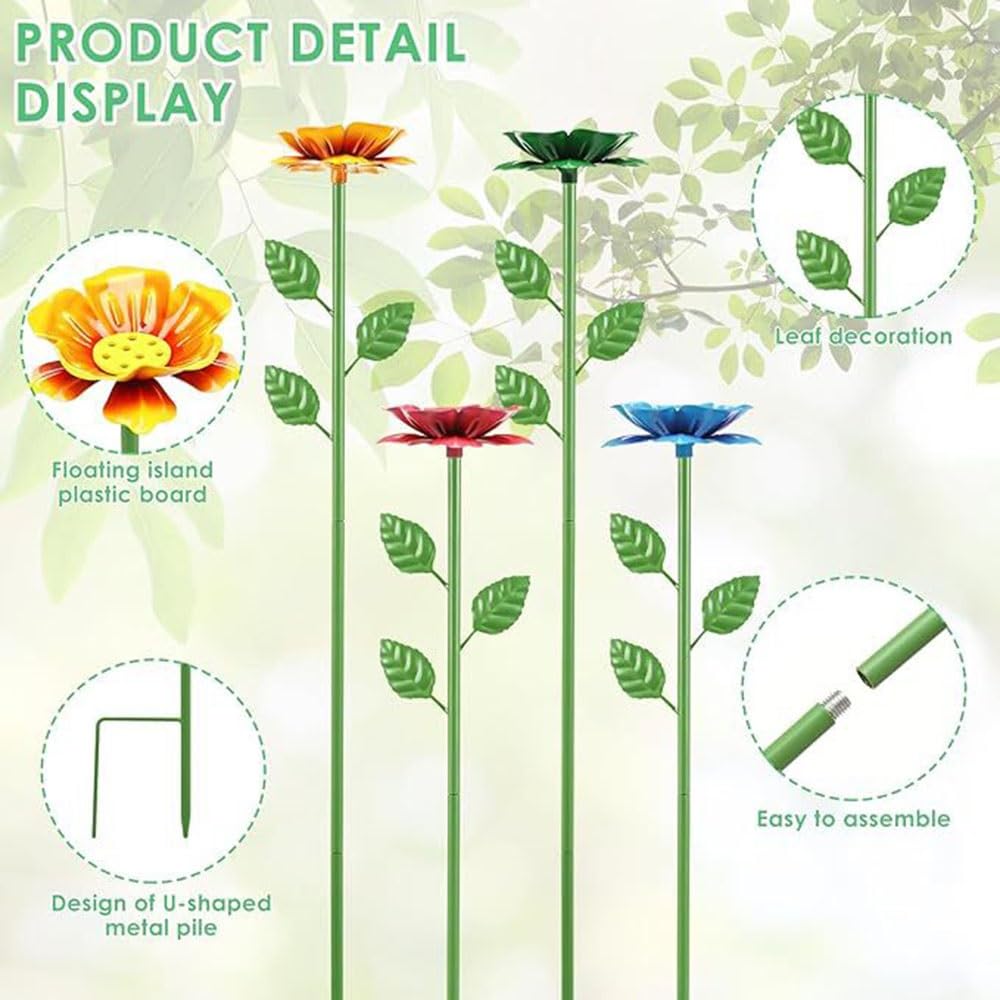 Confezione da 4 picchetti in metallo per mangiatoia d'acqua, decorazione da giardino per esterni, margherite colorate per api, farfalle, uccelli, prato e patio
