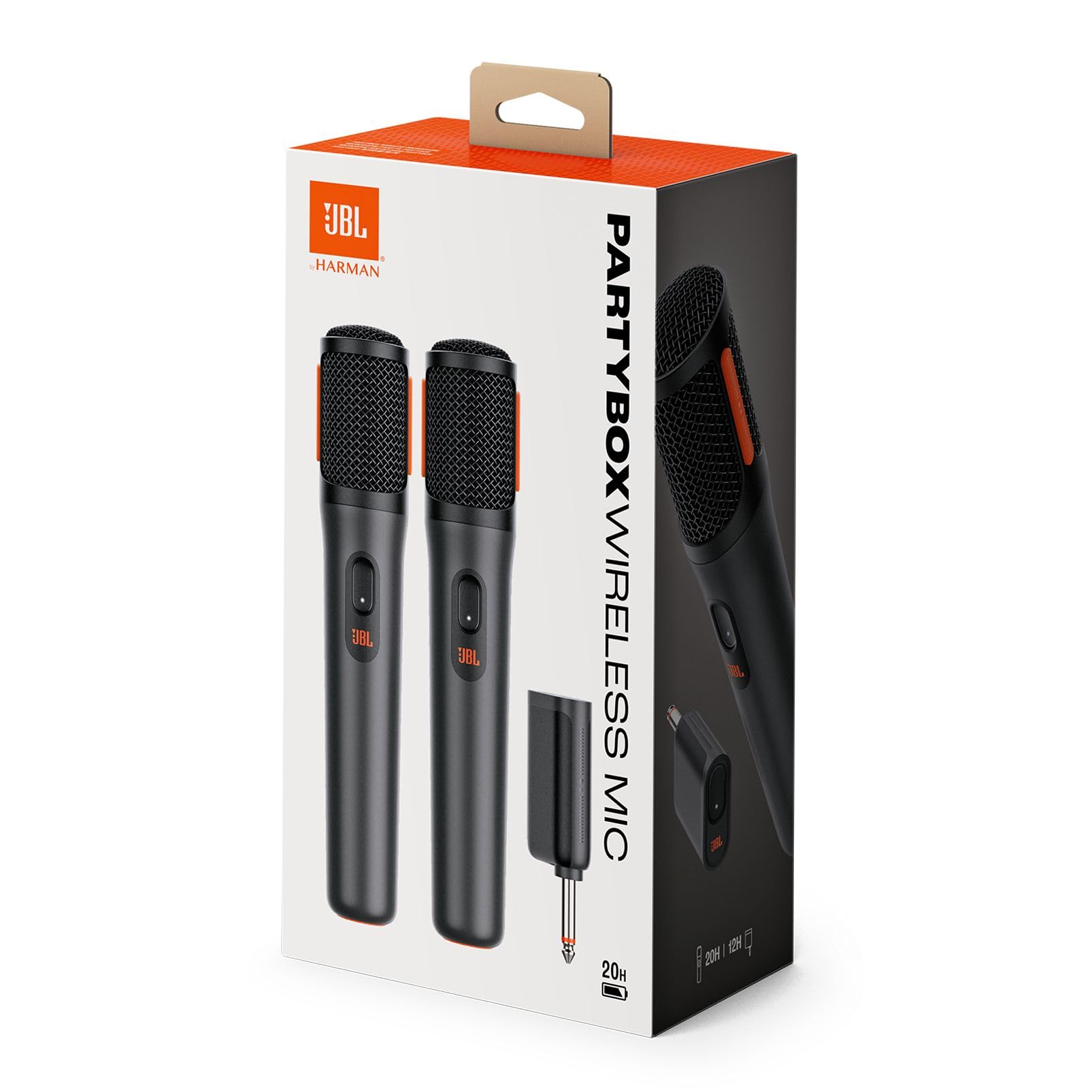 JBL Wireless Microphone, Set con 2 Microfoni Wireless e Ricevitore Wireless UHF a 2 Canali Ricaricabile Pattern Polare Cardioide, Compatibili con Diffusori JBL PartyBox , incluse Batterie AA, Nero