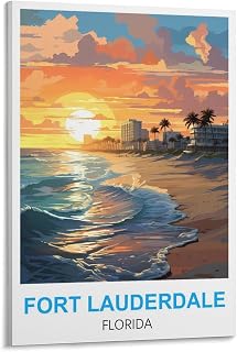 HSAEYITF Fort Lauderdale Florida Vintage Travel Poster 16x24inch(40x60cm) Canvas Art Poster And Wall Art Picture Print Bedroom Decor