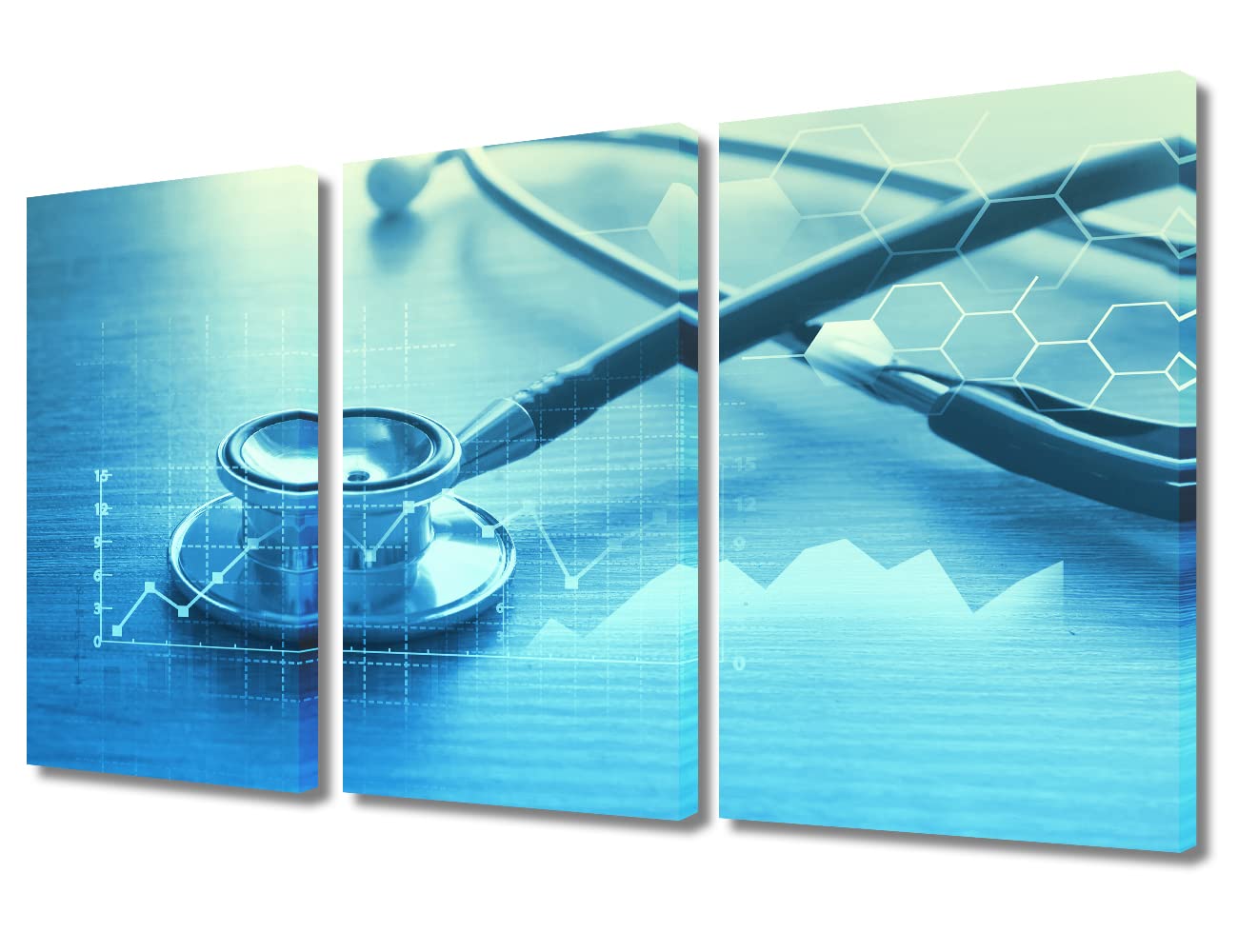TUMOVO 3 Panel Clinical Laboratory Poster Artwork Canvas Wall Art Home Decor Medical Stethoscope Bathroom Decor Wall Art Print on Canvas Framed Ready to Hang (36" Wx24 H)