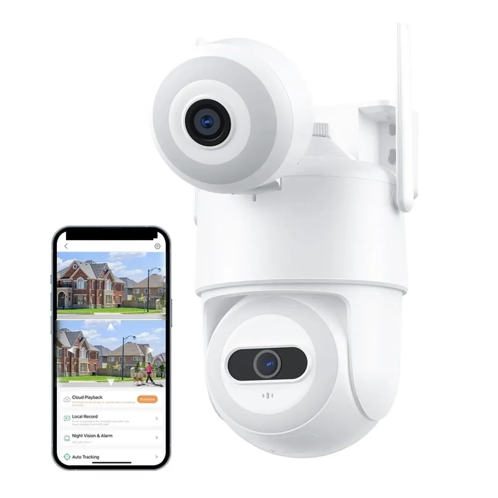 MKHJKIOII Security Camera, 8MP Camera PTZ Dual Screen AI Auto Tracking Night Vision CCTV Surveillance Outdoor 4MP Security IP(4MP NO SD Card)