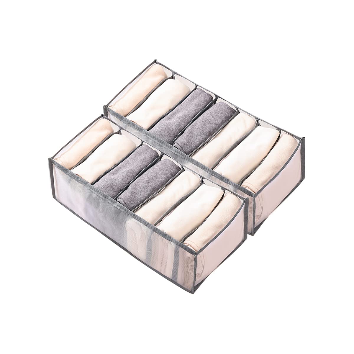 Photo 1 of 3 pack: Aposemo Clothes Organizer Drawers with thickened cardboard Wardrobe Compartment Separation Underwear Portable 7 Grids Storage Box Mesh Washable (2 Pcs Grey Small); BDK Heavy Duty 4pc Front & Rear Rubber Floor Mats for Car SUV Van & Truck-All Weath