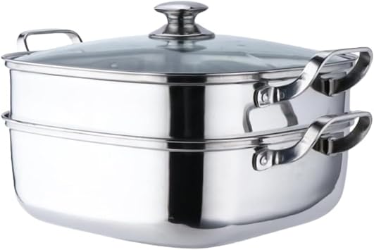 Square Steamer, Direct Flame, Thick, Compatible with Various Heat Sources, Multifunctional, Stainless Steel, Easy to Clean, For Home Use, 2 Floors