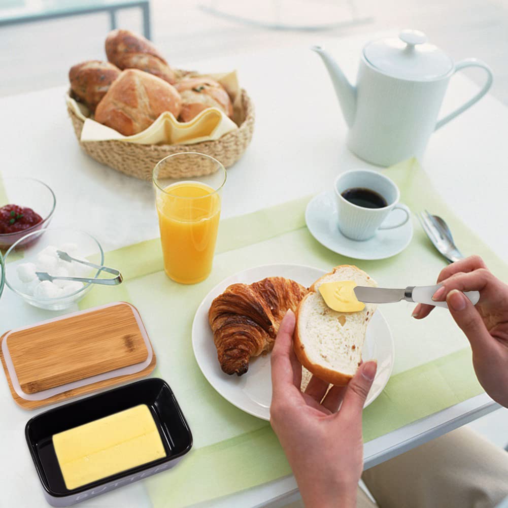 Boite A Beurre Beurrier En Porcelaine Avec Couvercle Hermétique Et Couteau à Beurre En Acier Inoxydable Et Butter Dish