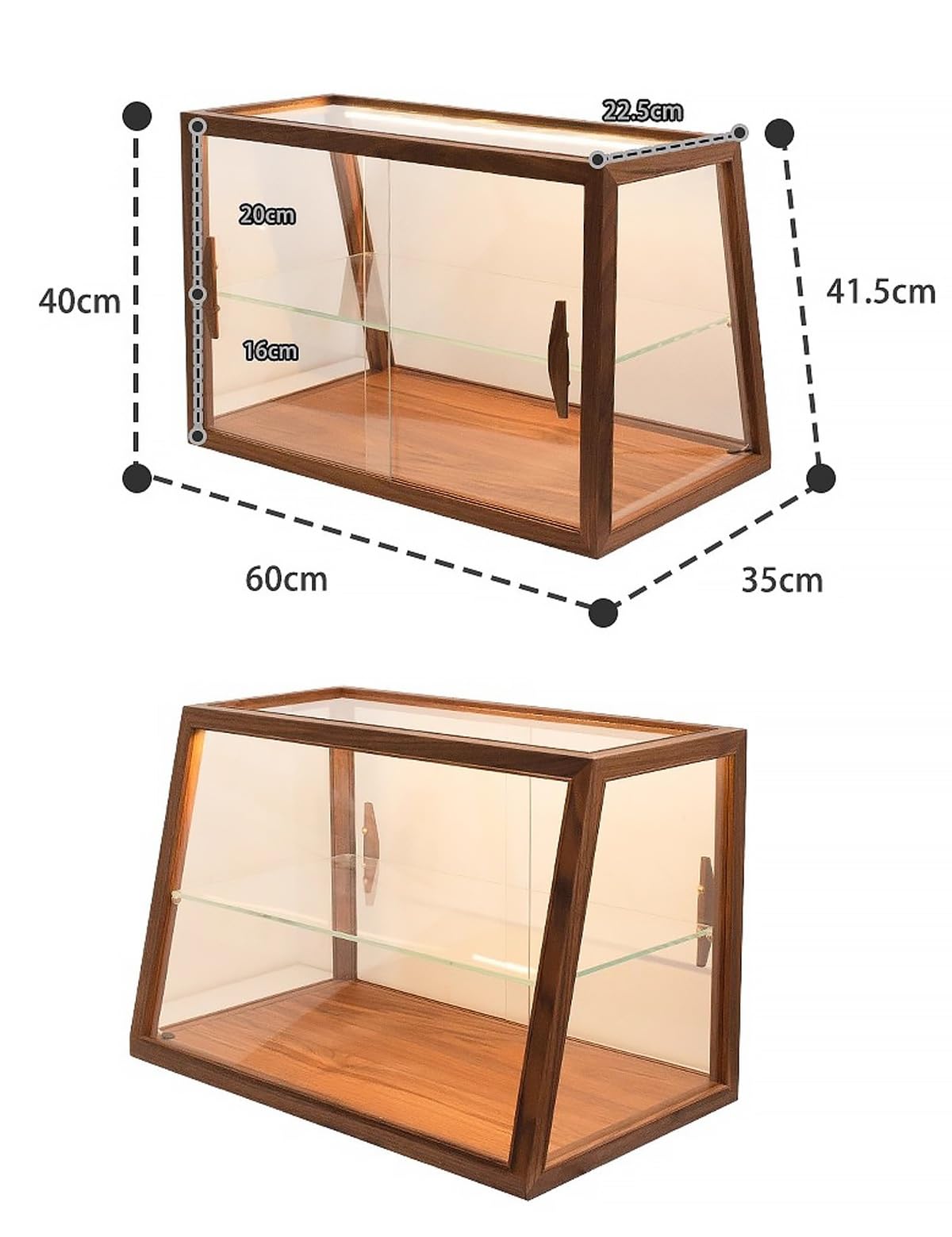 Vitrina de pastelería de 2 Niveles, de Cristal, 60 cm (23,6 Pulgadas), Trapezoidal, con iluminación LED y Mueble de Madera. Ideal para Pasteles, Donuts y Uso Comercial.