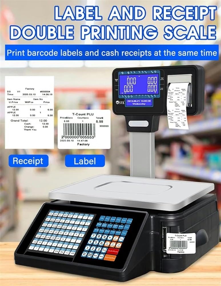 LYDZUSDP Label Printing Scales,Commercial Digital Price Computing Scale with Double,Supermarket Barcode Label Printing for Retail Store
