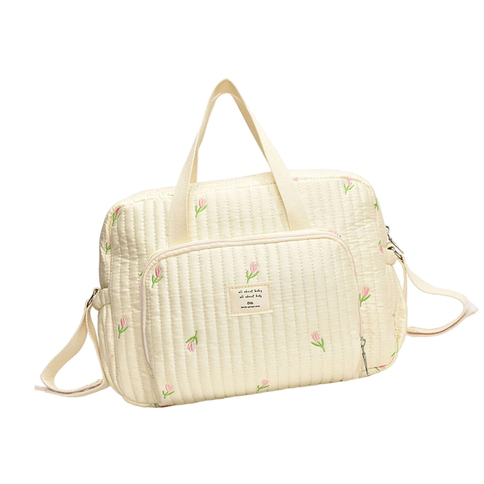 Bolsa de pañales multifuncional, bolsa de pañales, organizador, bolso de hombro portátil con bordado y mucho espacio para el pañal