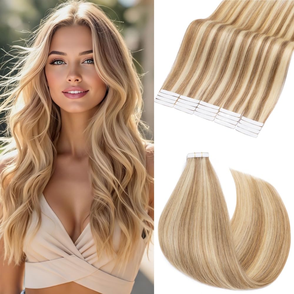 Rich Choices Tape in Hair Extensions Human Hair, 40pcs 100g 100% Remy Tape Hair Extensions Real Human Hair,Seamless Tape in Hair Extension 18 Inch