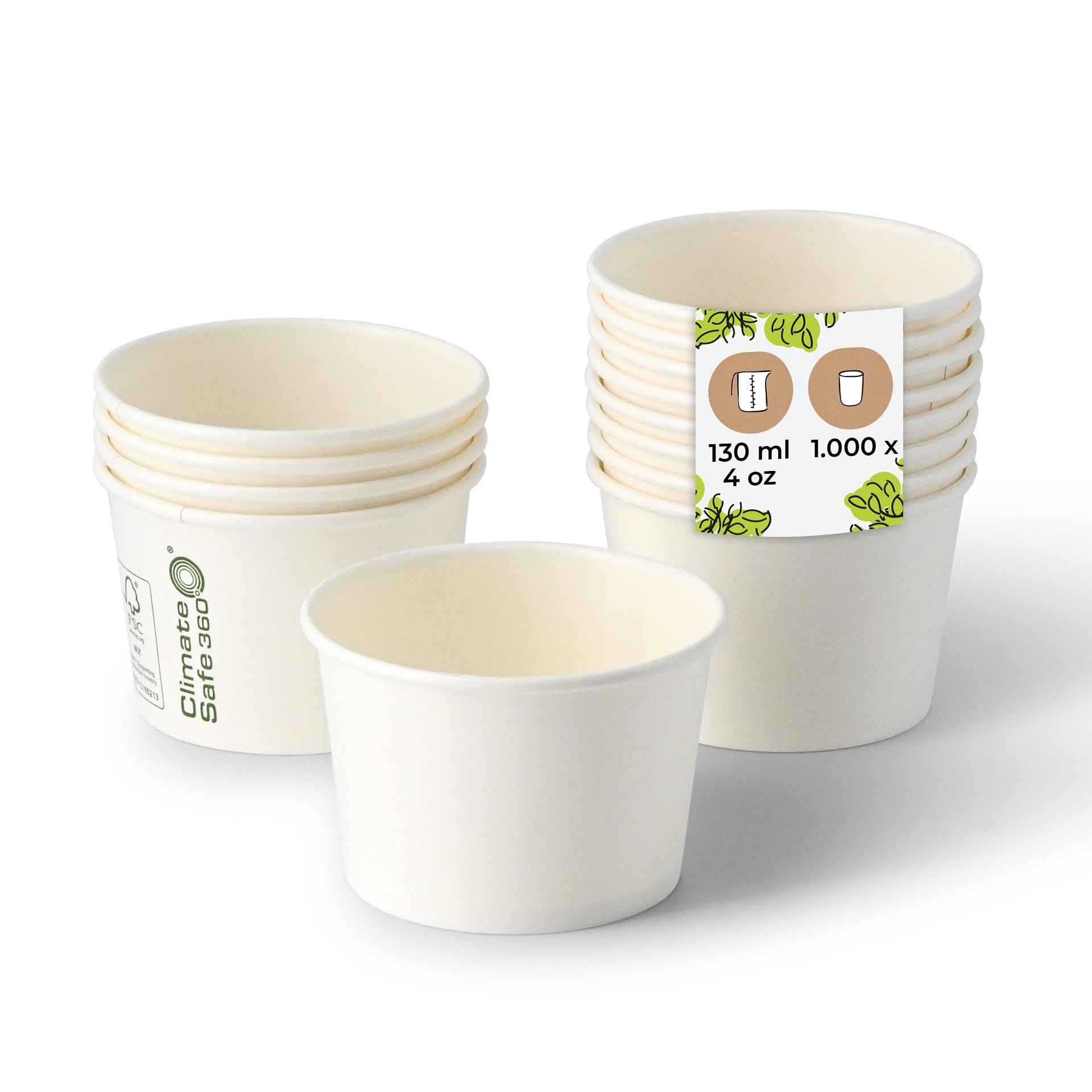 BIOZOYG 1000x gobelet à glace en carton 75 ml blanc - bol jetable sans plastique et recyclable - ramequin dessert bol a emporter