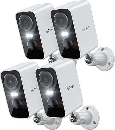 ieGeek Cámaras de seguridad inalámbricas para exteriores, 4 piezas, 2K 3MP batería WiFi cámara de seguridad con foco y alarma de sirena, visión disponible en Yaxa Colombia