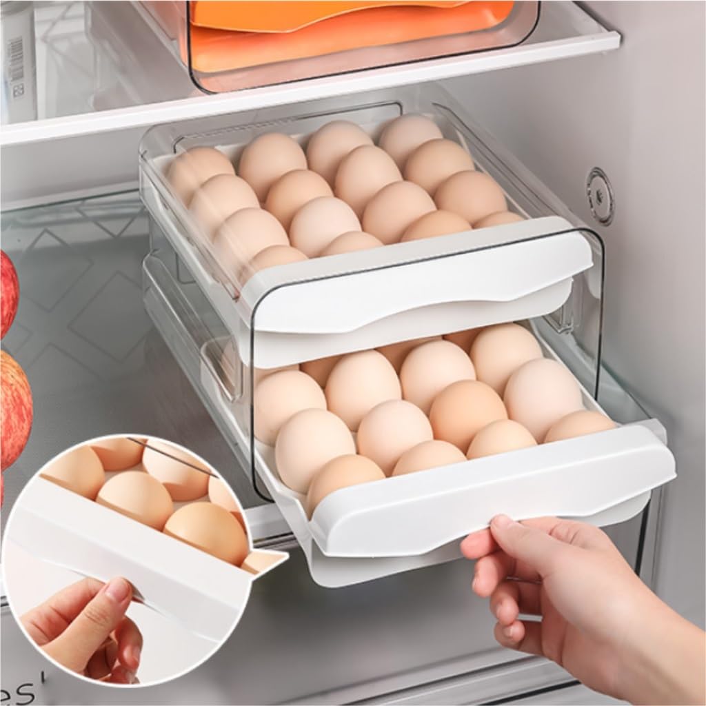 Recipientes para Alimentos Caja de almacenamiento de huevos for refrigerador, cajón de doble capa, soporte for caja de huevos de cocina for el hogar, caja fresca de almacenamiento para Refrigerador Fr