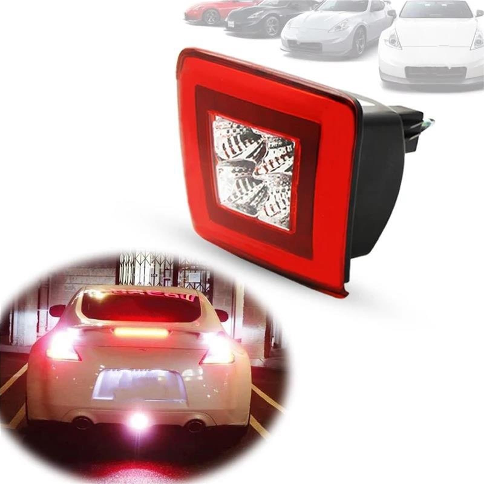 PIWINE Kit fendinebbia paraurti rosso freno/nebbia posteriore bianco come luce di retromarcia backup per Nissan 370Z 2009-up Accessori(Smoked Lens)