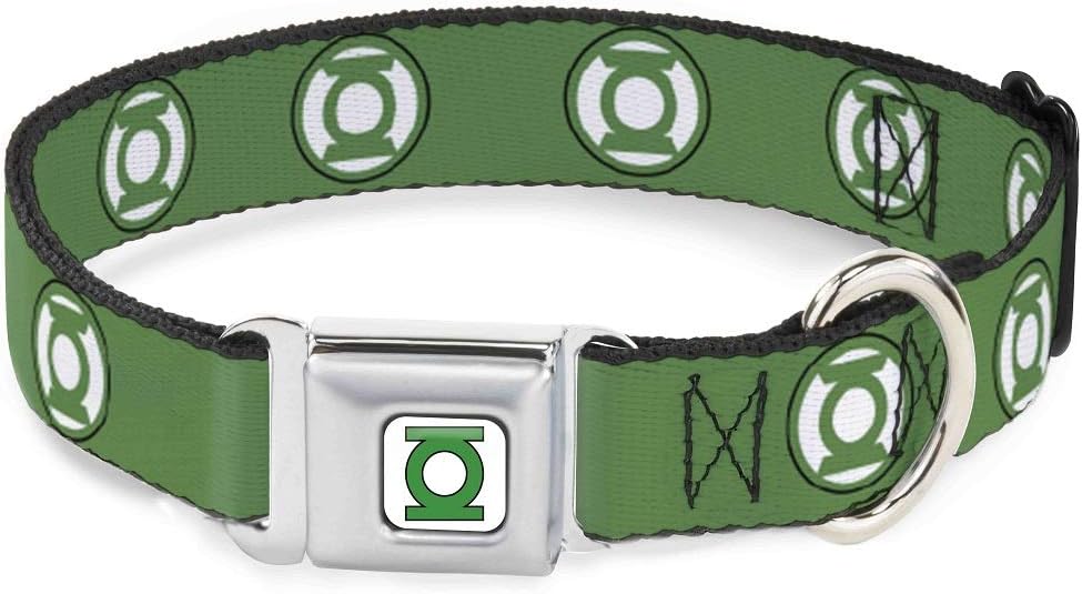 Green Lantern Dog Collar with Seatbelt Buckle – 15-26 Inches