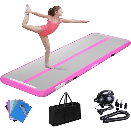 Air Mat Tumble Track 4 inches Thickness Inflatable Gymnastics Mat for Home Use/Training/Cheerleading/Yoga 10/13/16/20ft with Electric Air Pump