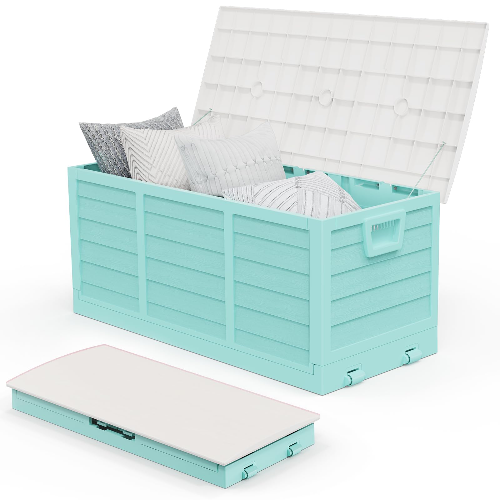 VINGLI 75 Gallon Collapsible Outdoor Storage Box, Simple-to-assemble Plastic Storage Containers with Lid, Patio Deck Box Furniture for Garden, Pool, Balcony, Yard (Green)