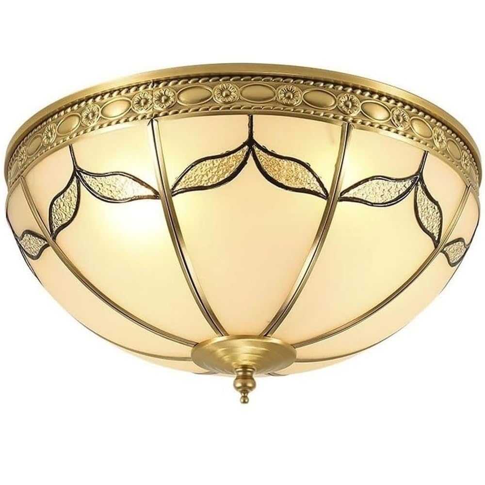 LUOYAOB European Retro E27 Base Ceiling Lights Glass Shade with Leaf Pattern Flush Mount Ceiling Lamp Brass Frame Ceiling Light Fixture for Bedroom Living Room Study Office Hotel Lobbf(35cm/13.7in)