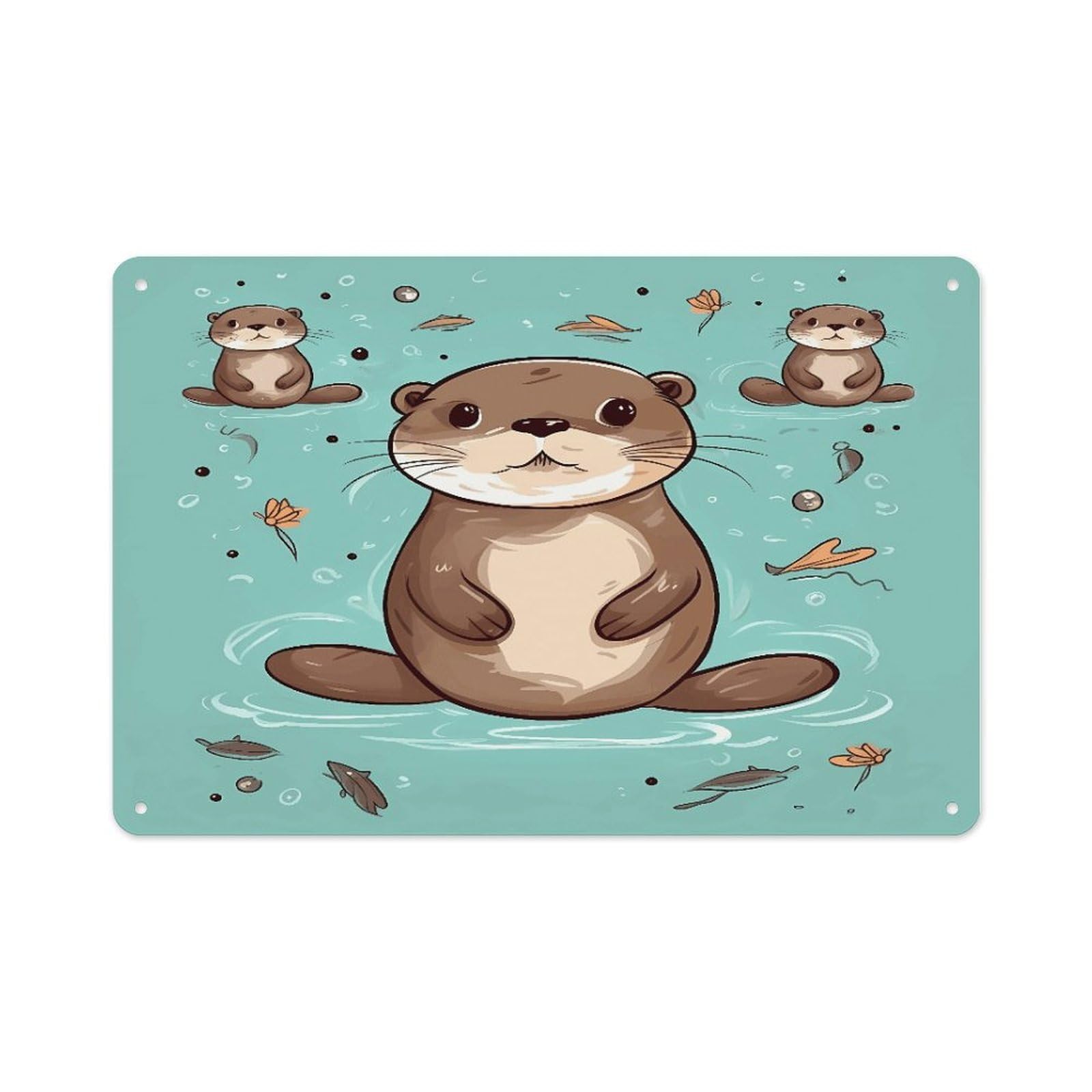 VstaDank Vintage Metal Sign Sublimation Aluminum Cartoon Cute Otter Plaque Sign Weatherproof Art Decorative Wall Plate Boho Aluminum Wall Hanging Decor Retro Poster Plaque 8x12in