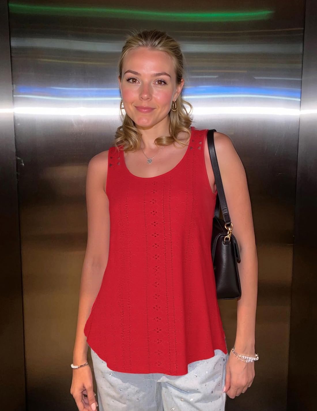 ZESICA Women's Summer Eyelet Tank Tops Loose Trendy Scoop Neck Sleeveless Flowy Beach Vacation Shirts - Image 6