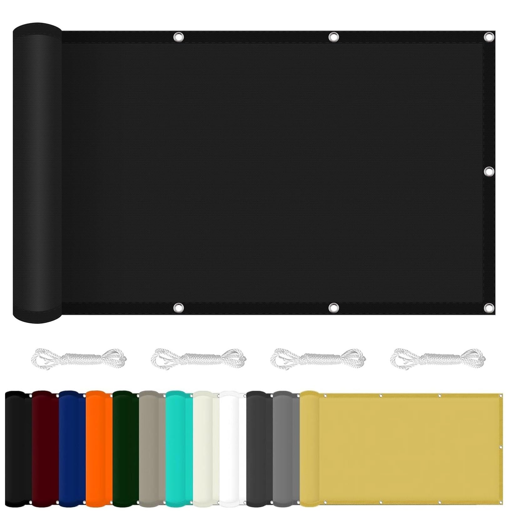 Filet d'ombrage extérieur pour terrasse et patio noir étanche de 1.8 x 3.8 m