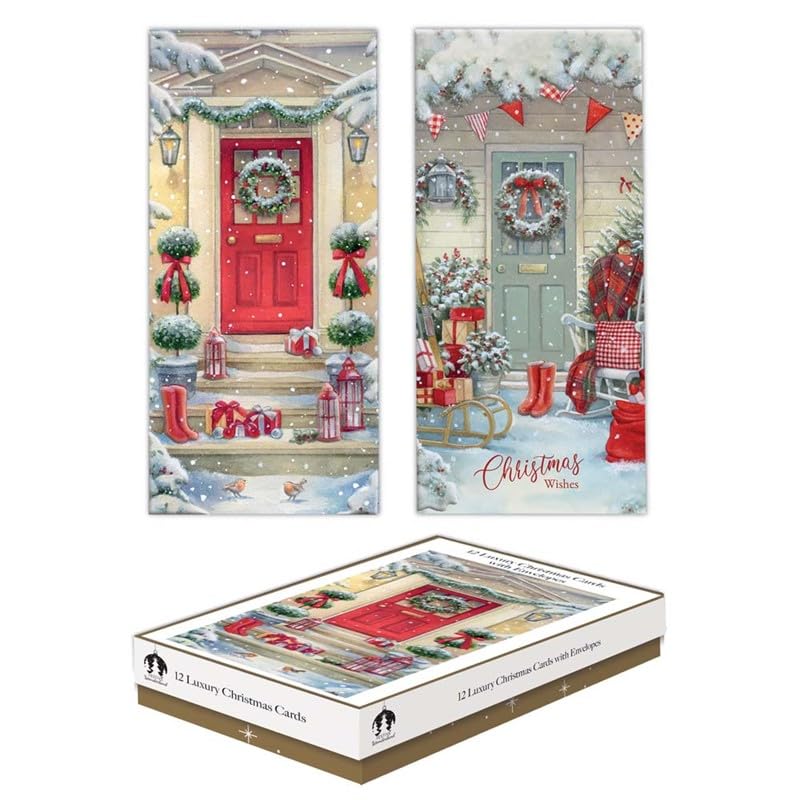Tallon Festive Wonderland XCA0214 Luxury Slim Christmas Xmas Cards, Box of 12, Traditional Doors, Multicolor