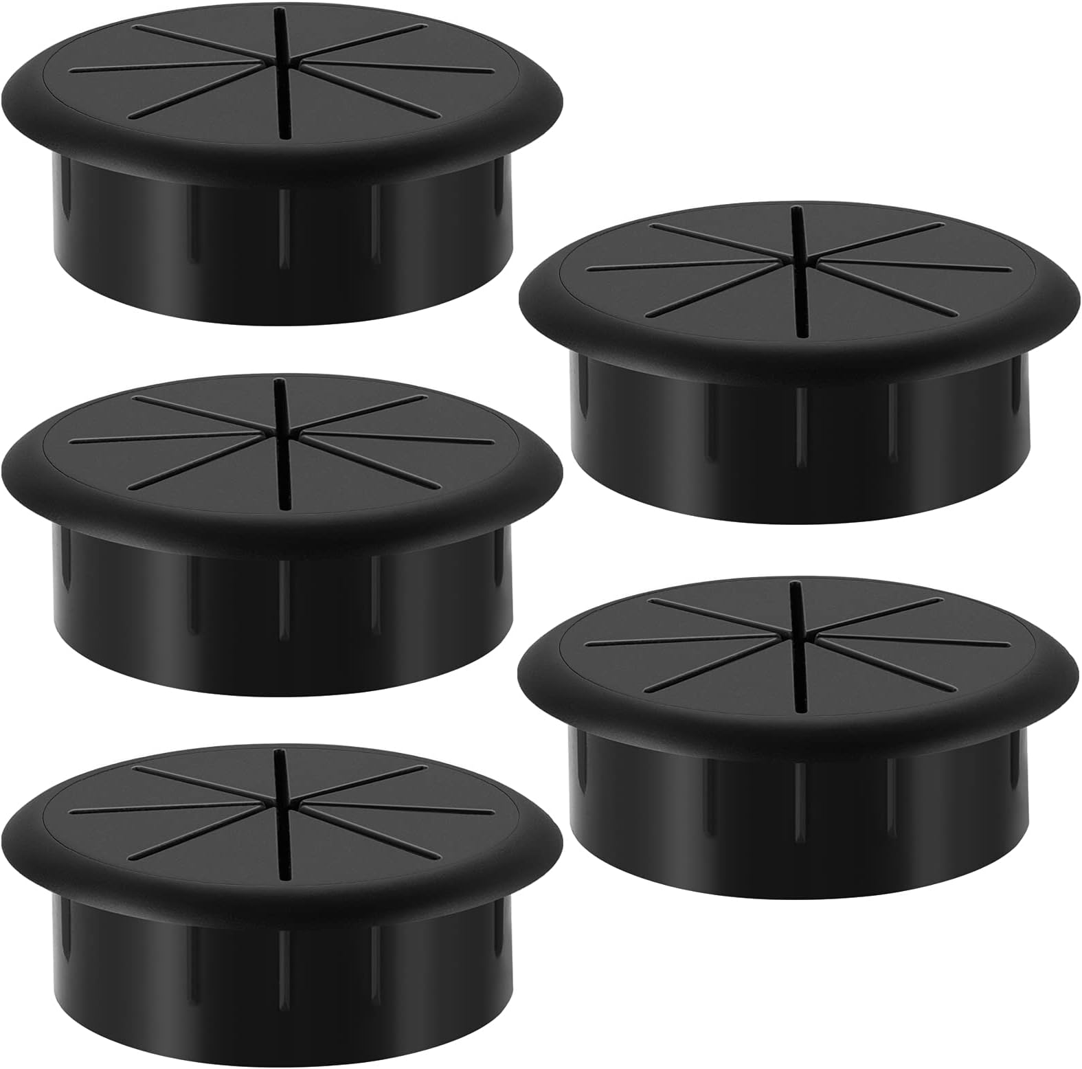 HYCC 5 Pack 2-3/8 Inch Flexible Desk Grommet,Organize Wires and Cables on Office Equipment, Computer Components, Entertainment Systems Effectively - Color: Black