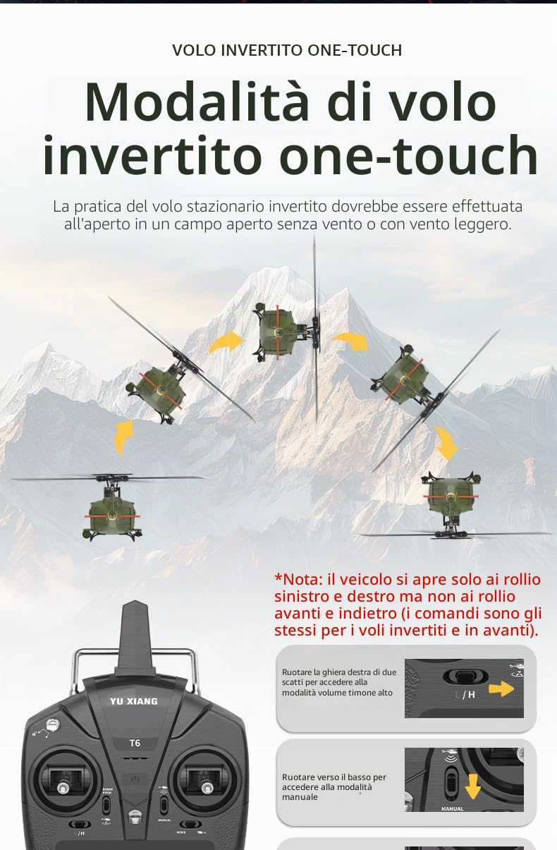 YUXIANG F07 UH-1D RC elicottero per adulti, 1/34 6 CH senza spazzole a trazione diretta, modello con giroscopio a 6 assi, 3D/6G RC aereo giocattolo (2 batterie)