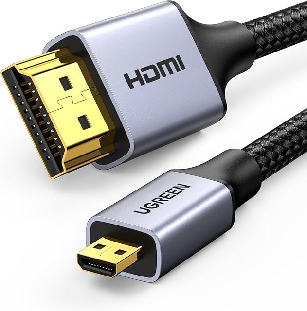 UGREEN Micro HDMI to HDMI Cable 4K@60Hz Micro HDMI to Standard HDMI Lead Nylon Braided Male to Male Supports 3D Ethernet ARC Compatible with Raspberry Pi 4 Hero 7 6 Zenbook MediaPad (1M)
